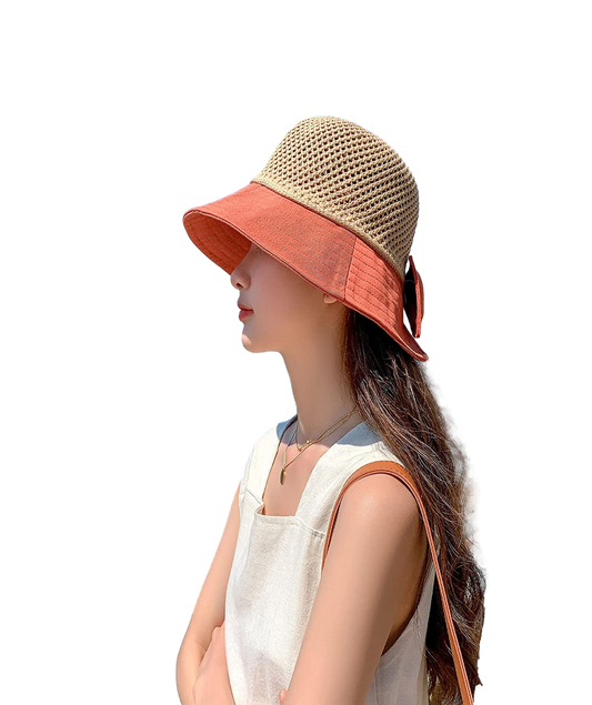Women Fisherman Hat Foldable Mesh Hollow Beach Hat Spring Summer Outdoor Cap Sun Protection Straw Hat