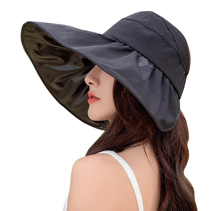 Women Wide Brim Summer Sun Hat Lightweight Foldable Beach Sun Hat for Ladies Travel Roll up Ponytail Visor Butterfly