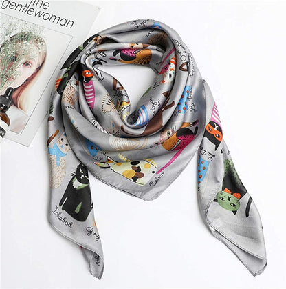 Scarf For Cat Lovers - Satin Silk Feeling Scarf Square Head Scarf Neckerchief Fashion Bandana Hair Scarf for Women Neck Scarf