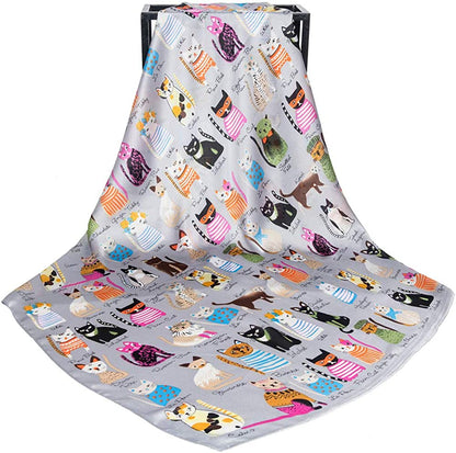 Scarf For Cat Lovers - Satin Silk Feeling Scarf Square Head Scarf Neckerchief Fashion Bandana Hair Scarf for Women Neck Scarf