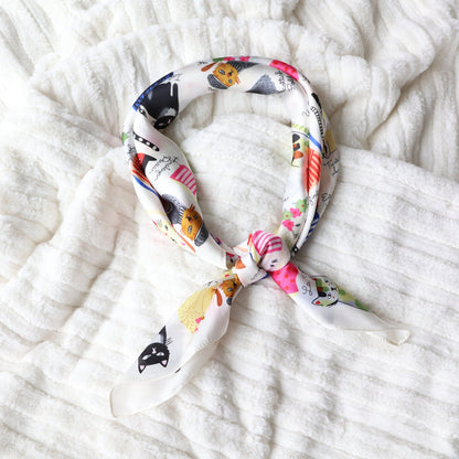 Scarf For Cat Lovers - Satin Silk Feeling Scarf Square Head Scarf Neckerchief Fashion Bandana Hair Scarf for Women Neck Scarf