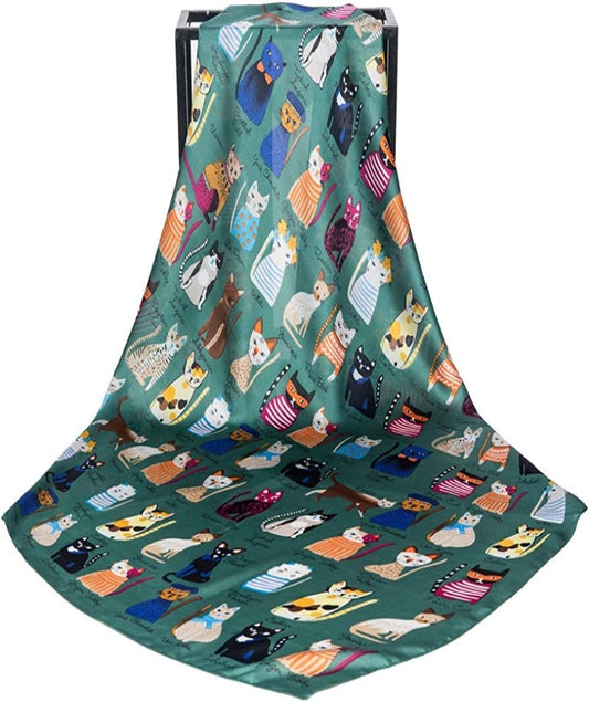 Scarf For Cat Lovers - Satin Silk Feeling Scarf Square Head Scarf Neckerchief Fashion Bandana Hair Scarf for Women Neck Scarf