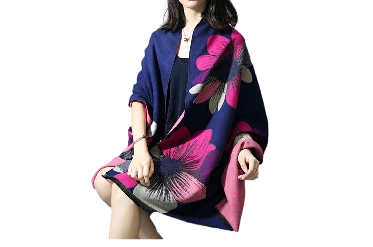 Cashmere Pashmina Shawls, Winter Reversible Blanket Scarves For Women Flower