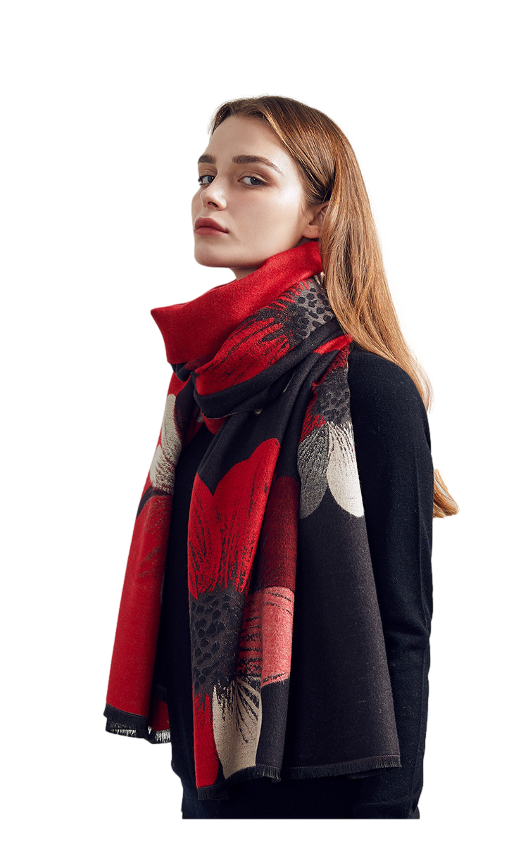 Cashmere Pashmina Shawls, Winter Reversible Blanket Scarves For Women Flower