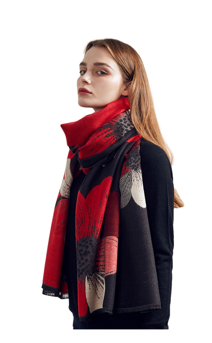 Cashmere Pashmina Shawls, Winter Reversible Blanket Scarves For Women Flower