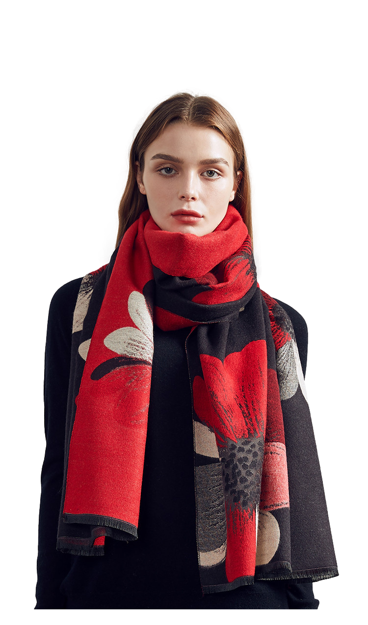 Cashmere Pashmina Shawls, Winter Reversible Blanket Scarves For Women Flower