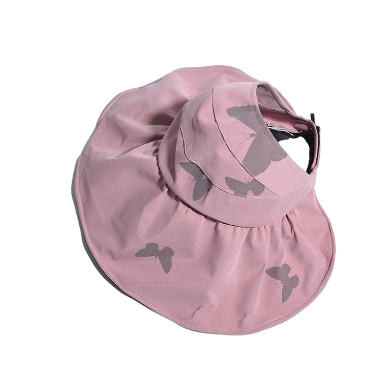 Women Wide Brim Summer Sun Hat Lightweight Foldable Beach Sun Hat for Ladies Travel Roll up Ponytail Visor Butterfly
