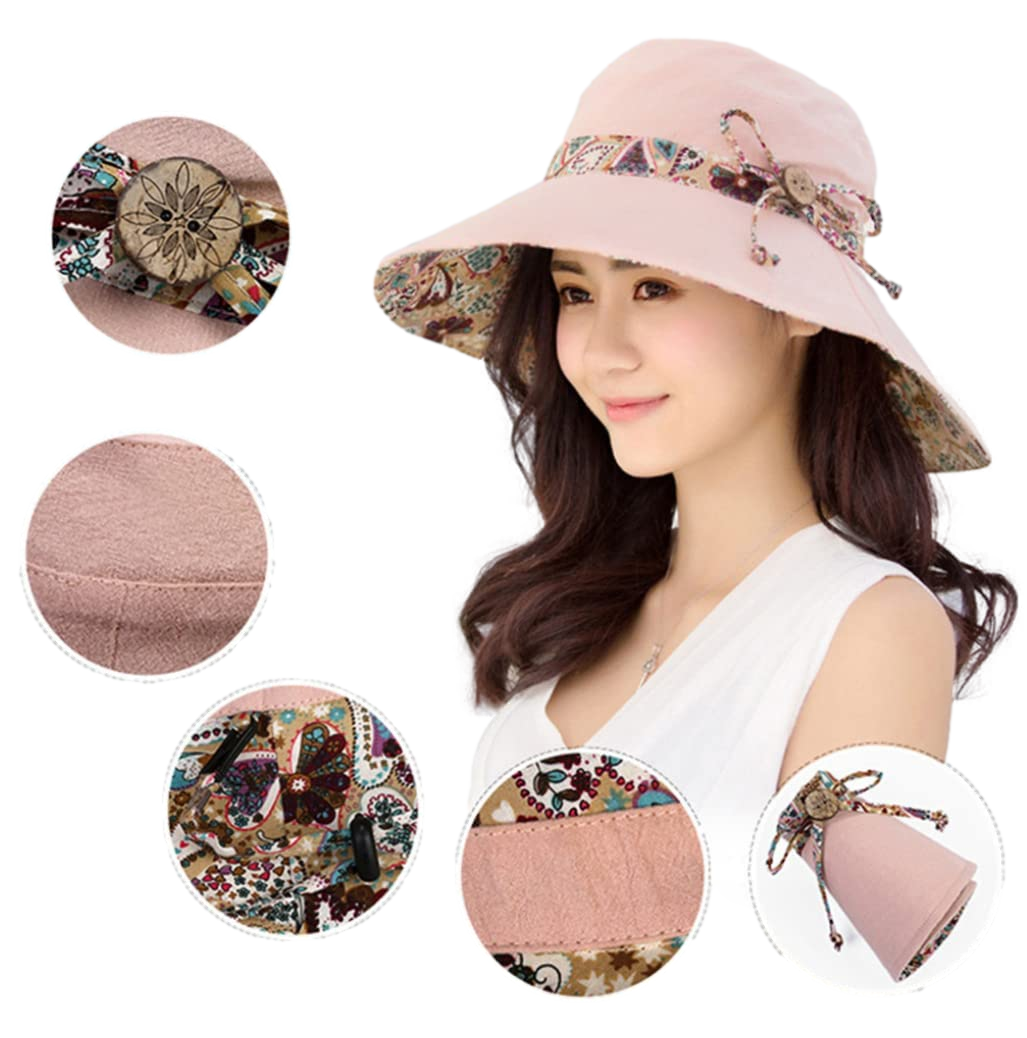 Women Wide Brim Summer Sun Hat Lightweight Foldable Beach Sun Hat for Ladies Travel Roll up Reversible Floral