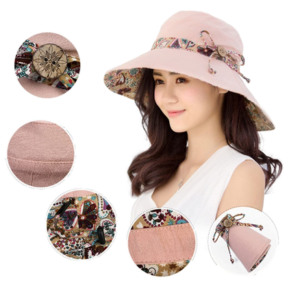 Women Wide Brim Summer Sun Hat Lightweight Foldable Beach Sun Hat for Ladies Travel Roll up Reversible Floral