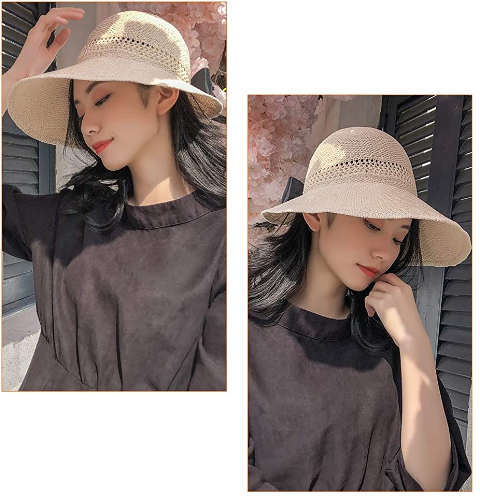 Women Wide Brim Summer Sun Hat Lightweight Foldable Beach Sun Hat for Ladies Travel Roll up Ponytail Visor Plain