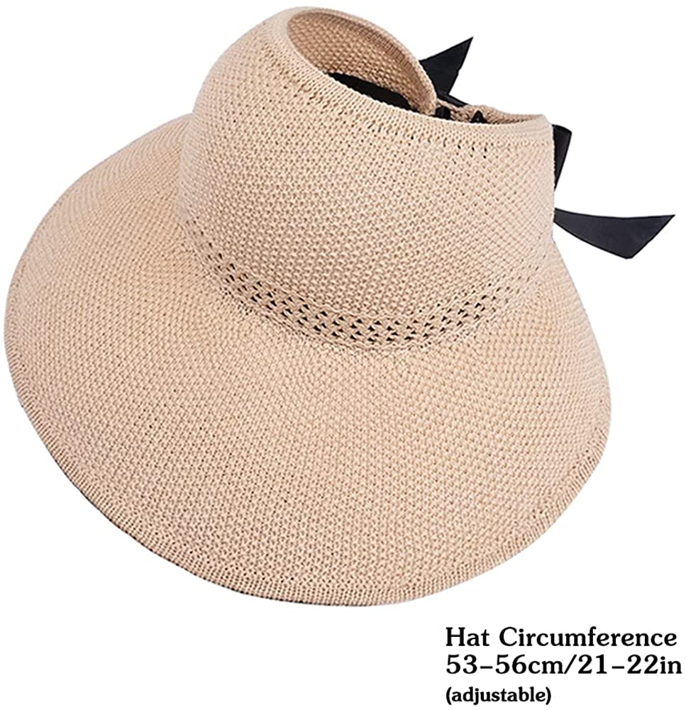 Women Wide Brim Summer Sun Hat Lightweight Foldable Beach Sun Hat for Ladies Travel Roll up Ponytail Visor Plain