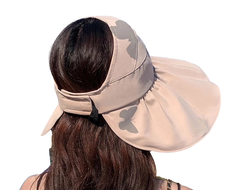 Women Wide Brim Summer Sun Hat Lightweight Foldable Beach Sun Hat for Ladies Travel Roll up Ponytail Visor Butterfly
