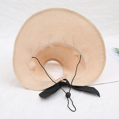 Women Wide Brim Summer Sun Hat Lightweight Foldable Beach Sun Hat for Ladies Travel Roll up Ponytail Visor Plain