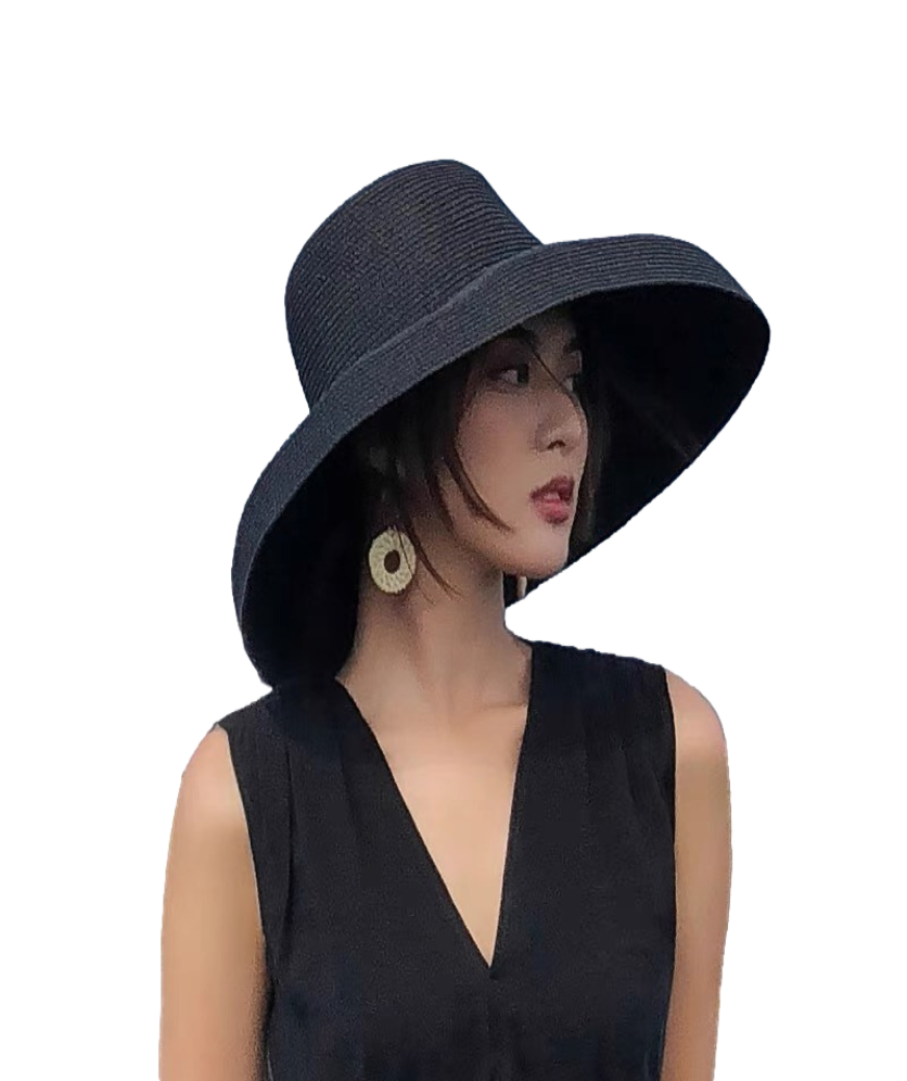 Women Wide Brim Summer Straw Sun Hat Crushable Beach Sun Hat for Ladies Travel Solid Plain Curved Brim