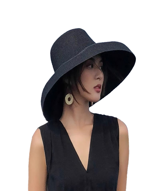 Women Wide Brim Summer Straw Sun Hat Crushable Beach Sun Hat for Ladies Travel Solid Plain Curved Brim