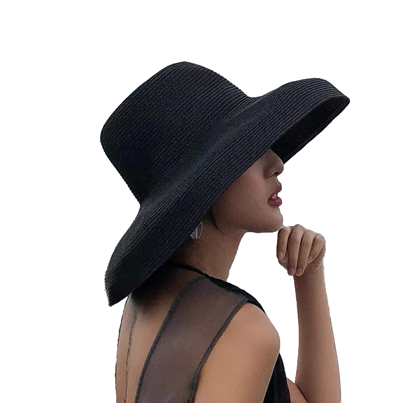 Women Wide Brim Summer Straw Sun Hat Crushable Beach Sun Hat for Ladies Travel Solid Plain Curved Brim