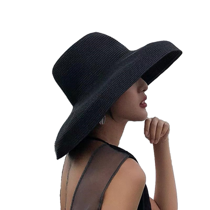 Women Wide Brim Summer Straw Sun Hat Crushable Beach Sun Hat for Ladies Travel Solid Plain Curved Brim