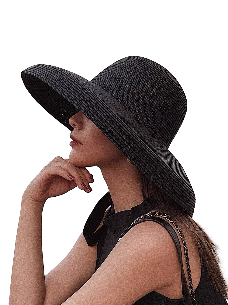 Women Wide Brim Summer Straw Sun Hat Crushable Beach Sun Hat for Ladies Travel Solid Plain Curved Brim