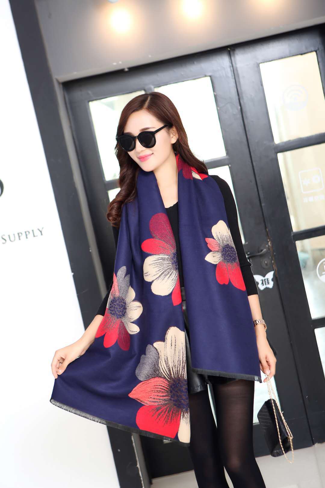 Cashmere Pashmina Shawls, Winter Reversible Blanket Scarves For Women Flower