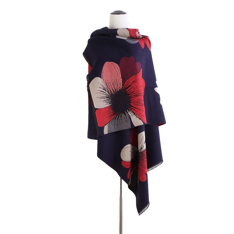 Cashmere Pashmina Shawls, Winter Reversible Blanket Scarves For Women Flower