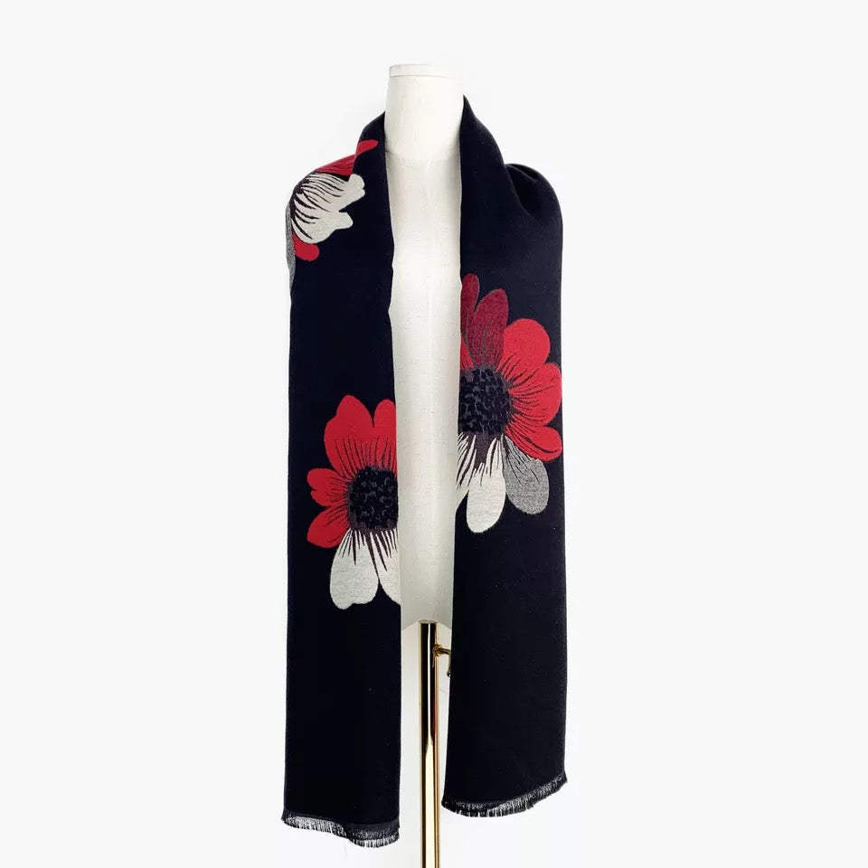 Cashmere Pashmina Shawls, Winter Reversible Blanket Scarves For Women Flower