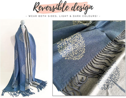 Cashmere Pashmina Shawls, Winter Reversible Blanket Scarves For Women Tree of Life