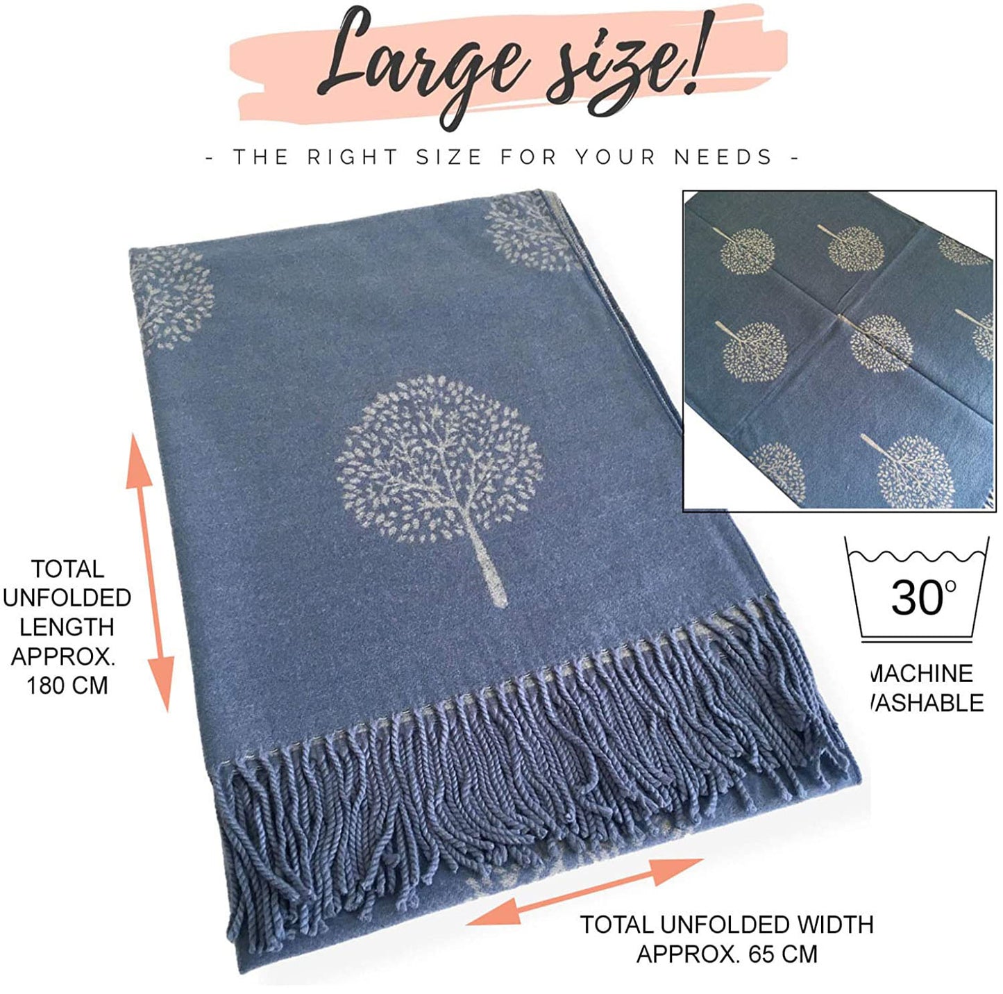 Cashmere Pashmina Shawls, Winter Reversible Blanket Scarves For Women Tree of Life