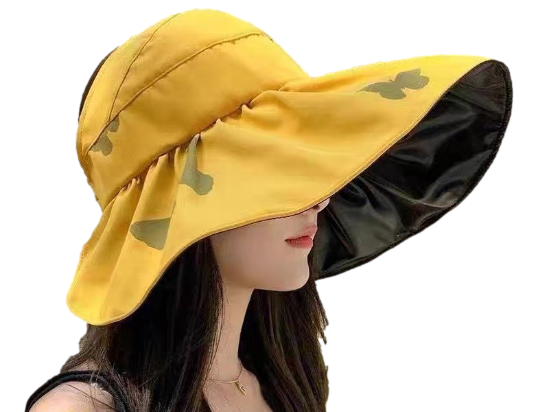 Women Wide Brim Summer Sun Hat Lightweight Foldable Beach Sun Hat for Ladies Travel Roll up Ponytail Visor Butterfly